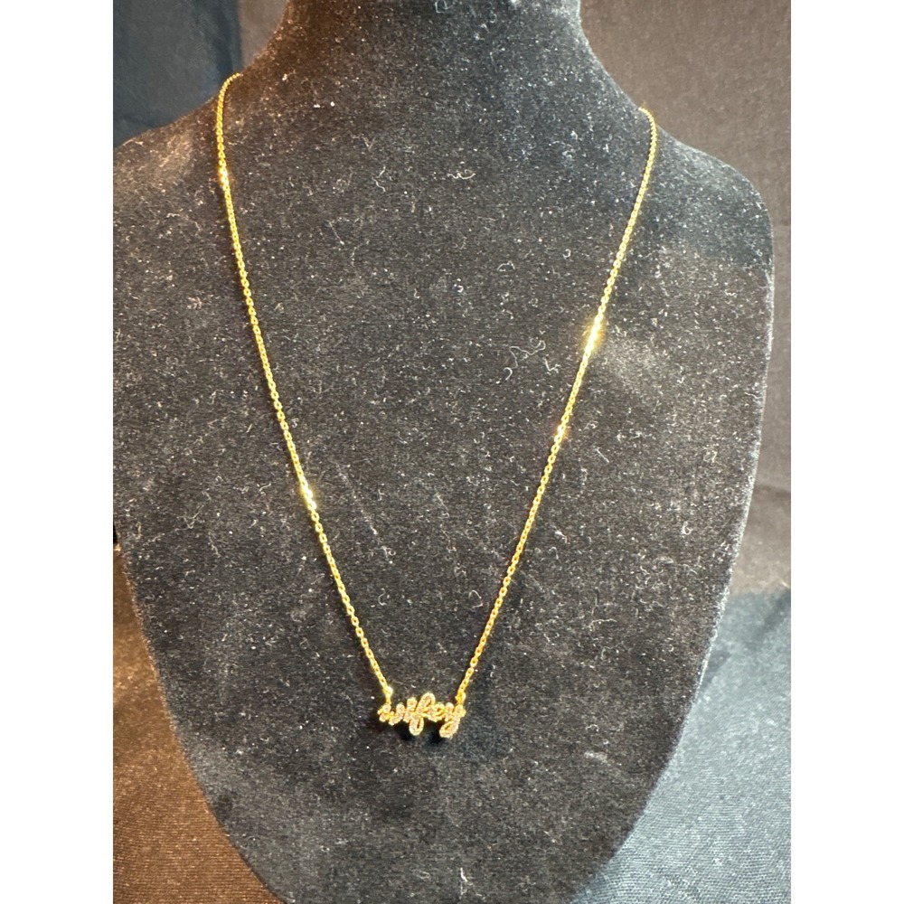 Gold Tone Wifey Script Necklace & Diamond Accent Hoop Earrings‎ Set